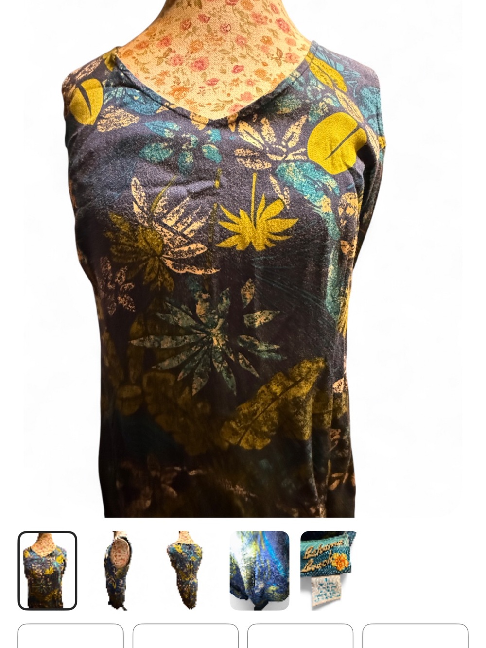 Women's Floral Print V-Neck Tank dress Yellow & Teal